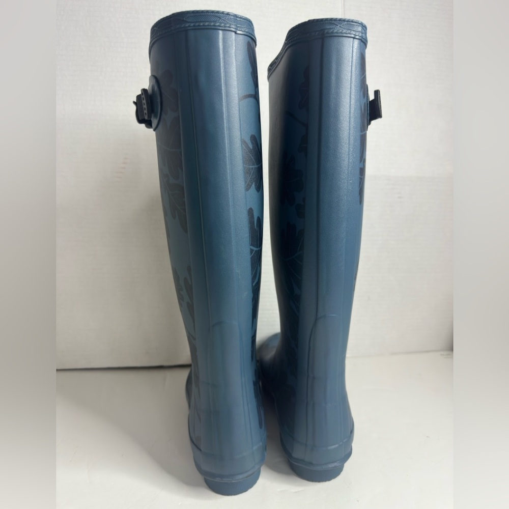 SOLD!Hunter Wms National Trust Print Norris Blue Leaf Pattern Field Rain Boots 7 - Picture 4 of 9